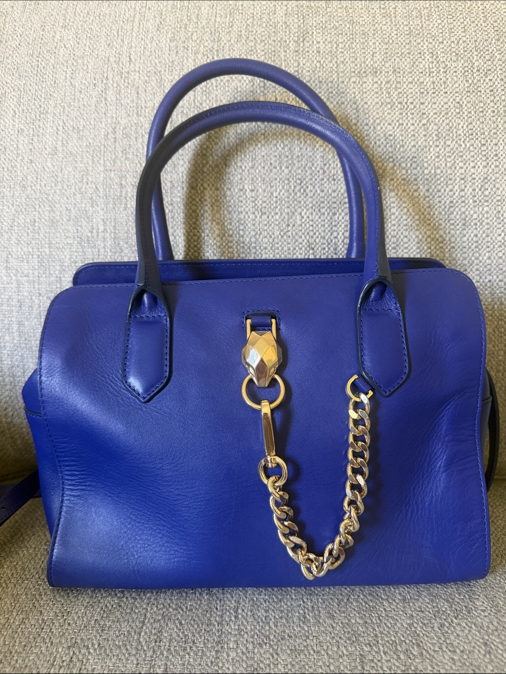 New Just Cavalli Purple Leather Handbag with Gold Chain